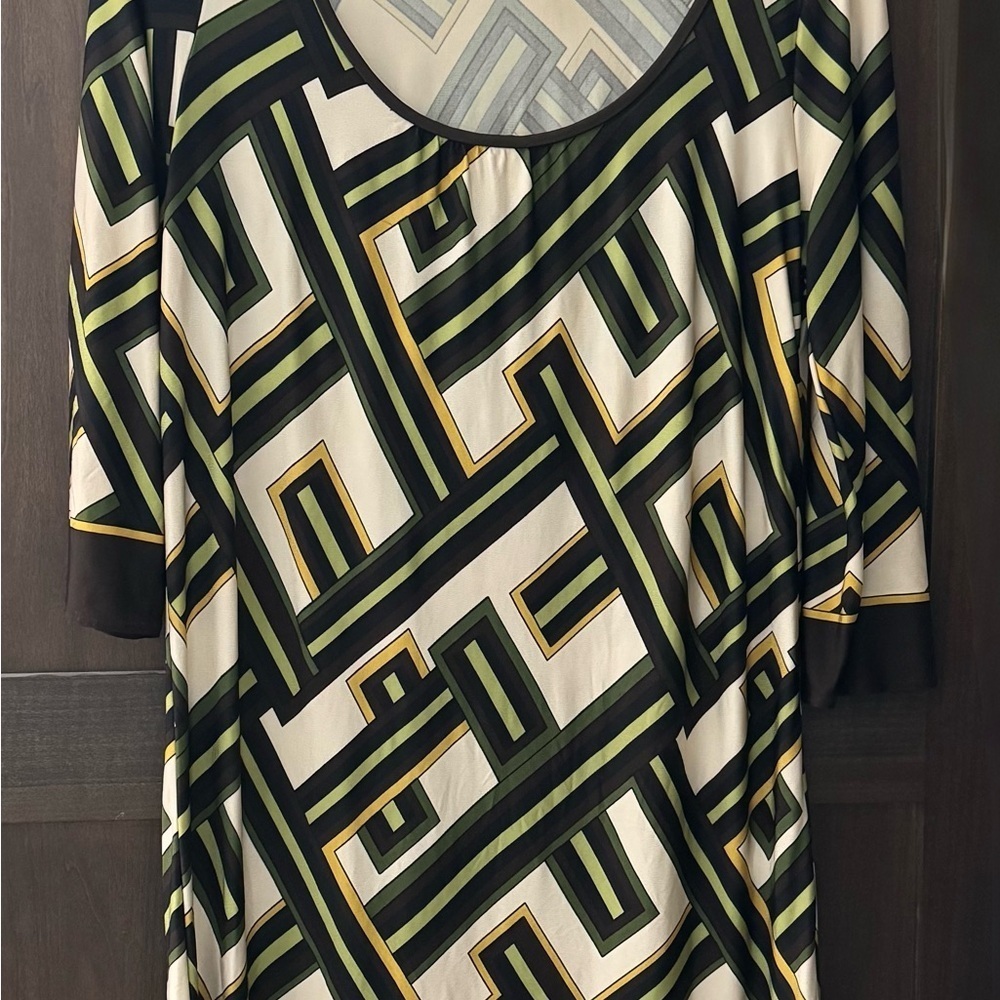 LOFT Green and White Relaxed Tunic Dress